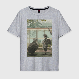 Мужская футболка хлопок Oversize с принтом Сатору Годзё Мэгуми Фусигуро , 100% хлопок | свободный крой, круглый ворот, “спинка” длиннее передней части | 