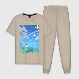 Мужская пижама хлопок с принтом Тихиро Огино Хаку , 100% хлопок | брюки и футболка прямого кроя, без карманов, на брюках мягкая резинка на поясе и по низу штанин
 | 