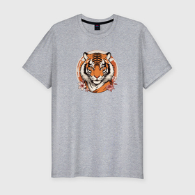 Мужская футболка хлопок Slim с принтом Тигр в ретро стиле в Санкт-Петербурге, 92% хлопок, 8% лайкра | приталенный силуэт, круглый вырез ворота, длина до линии бедра, короткий рукав | 
