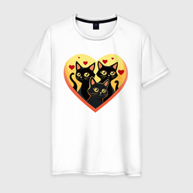 Мужская футболка хлопок с принтом Котики в моем сердце в Белгороде, 100% хлопок | прямой крой, круглый вырез горловины, длина до линии бедер, слегка спущенное плечо. | 