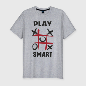 Мужская футболка хлопок Slim с принтом Крестики нолики   надпись play smart в Курске, 92% хлопок, 8% лайкра | приталенный силуэт, круглый вырез ворота, длина до линии бедра, короткий рукав | 