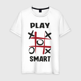 Мужская футболка хлопок с принтом Крестики нолики   надпись play smart в Тюмени, 100% хлопок | прямой крой, круглый вырез горловины, длина до линии бедер, слегка спущенное плечо. | 