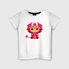 Детская футболка хлопок с принтом Дракончик с сердечком в Курске, 100% хлопок | круглый вырез горловины, полуприлегающий силуэт, длина до линии бедер | 
