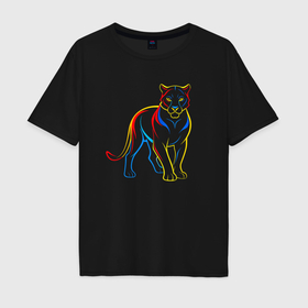 Мужская футболка хлопок Oversize с принтом Пума кошка в Тюмени, 100% хлопок | свободный крой, круглый ворот, “спинка” длиннее передней части | 