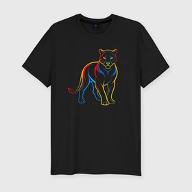 Мужская футболка хлопок Slim с принтом Пума кошка в Тюмени, 92% хлопок, 8% лайкра | приталенный силуэт, круглый вырез ворота, длина до линии бедра, короткий рукав | 