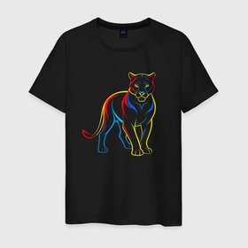 Мужская футболка хлопок с принтом Пума кошка в Тюмени, 100% хлопок | прямой крой, круглый вырез горловины, длина до линии бедер, слегка спущенное плечо. | 