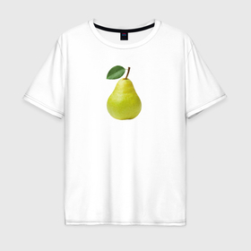 Мужская футболка хлопок Oversize с принтом Груша зеленая , 100% хлопок | свободный крой, круглый ворот, “спинка” длиннее передней части | 