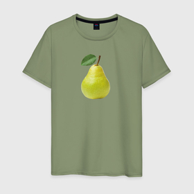 Мужская футболка хлопок с принтом Груша зеленая , 100% хлопок | прямой крой, круглый вырез горловины, длина до линии бедер, слегка спущенное плечо. | 