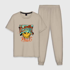 Мужская пижама хлопок с принтом Уникальная улыбка в Тюмени, 100% хлопок | брюки и футболка прямого кроя, без карманов, на брюках мягкая резинка на поясе и по низу штанин
 | 