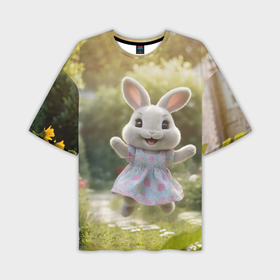 Мужская футболка oversize 3D с принтом Забавный белый кролик в платье ,  |  | 