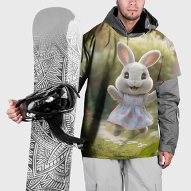 Накидка на куртку 3D с принтом Забавный белый кролик в платье в Санкт-Петербурге, 100% полиэстер |  | 