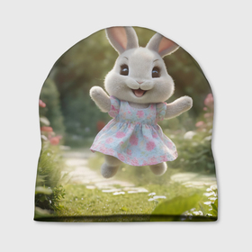 Шапка 3D с принтом Забавный белый кролик в платье в Санкт-Петербурге, 100% полиэстер | универсальный размер, печать по всей поверхности изделия | 
