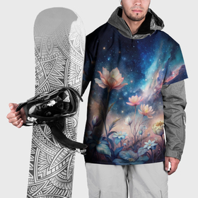 Накидка на куртку 3D с принтом Цветы под звездным небом в Тюмени, 100% полиэстер |  | 