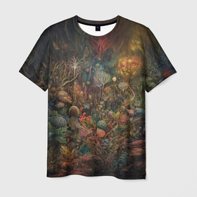 Мужская футболка 3D с принтом Лесная флора в Санкт-Петербурге, 100% полиэфир | прямой крой, круглый вырез горловины, длина до линии бедер | Тематика изображения на принте: 