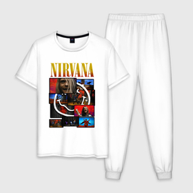 Мужская пижама хлопок с принтом Nirvana band grunge в Тюмени, 100% хлопок | брюки и футболка прямого кроя, без карманов, на брюках мягкая резинка на поясе и по низу штанин
 | Тематика изображения на принте: 