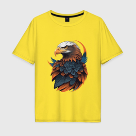 Мужская футболка хлопок Oversize с принтом Белоголовый орлан в Петрозаводске, 100% хлопок | свободный крой, круглый ворот, “спинка” длиннее передней части | Тематика изображения на принте: 