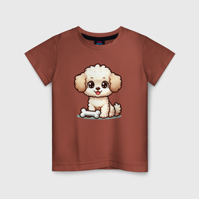 Детская футболка хлопок с принтом Милая собачка с косточкой в Кировске, 100% хлопок | круглый вырез горловины, полуприлегающий силуэт, длина до линии бедер | 
