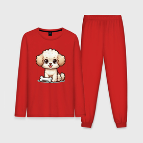 Мужская пижама с лонгсливом хлопок с принтом Милая собачка с косточкой в Курске,  |  | 