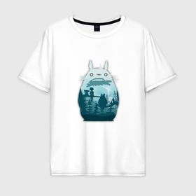 Мужская футболка хлопок Oversize с принтом Тоторо и его друзья в Новосибирске, 100% хлопок | свободный крой, круглый ворот, “спинка” длиннее передней части | Тематика изображения на принте: 