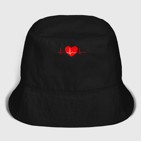 Мужская панама хлопок с принтом Красное сердце кардиограмма ,  |  | Тематика изображения на принте: 