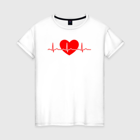 Женская футболка хлопок с принтом Красное сердце кардиограмма , 100% хлопок | прямой крой, круглый вырез горловины, длина до линии бедер, слегка спущенное плечо | 