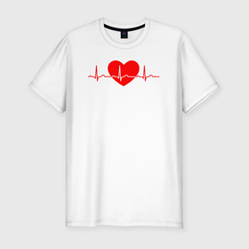 Мужская футболка хлопок Slim с принтом Красное сердце кардиограмма в Петрозаводске, 92% хлопок, 8% лайкра | приталенный силуэт, круглый вырез ворота, длина до линии бедра, короткий рукав | Тематика изображения на принте: 
