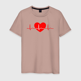 Мужская футболка хлопок с принтом Красное сердце кардиограмма в Екатеринбурге, 100% хлопок | прямой крой, круглый вырез горловины, длина до линии бедер, слегка спущенное плечо. | 