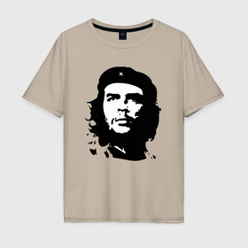 Мужская футболка хлопок Oversize с принтом Черно белый силуэт Че Гевара в Кировске, 100% хлопок | свободный крой, круглый ворот, “спинка” длиннее передней части | 