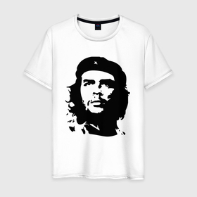 Мужская футболка хлопок с принтом Черно белый силуэт Че Гевара в Белгороде, 100% хлопок | прямой крой, круглый вырез горловины, длина до линии бедер, слегка спущенное плечо. | 