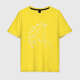 Мужская футболка хлопок Oversize с принтом Силуэт лошади серебреный в Екатеринбурге, 100% хлопок | свободный крой, круглый ворот, “спинка” длиннее передней части | 