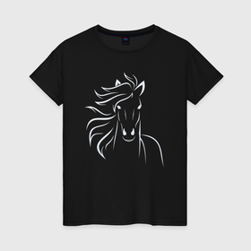 Женская футболка хлопок с принтом Силуэт лошади серебреный в Курске, 100% хлопок | прямой крой, круглый вырез горловины, длина до линии бедер, слегка спущенное плечо | 