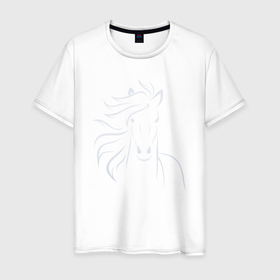 Мужская футболка хлопок с принтом Силуэт лошади серебреный в Екатеринбурге, 100% хлопок | прямой крой, круглый вырез горловины, длина до линии бедер, слегка спущенное плечо. | Тематика изображения на принте: 