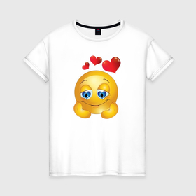 Женская футболка хлопок с принтом Влюбленный смайлик в Екатеринбурге, 100% хлопок | прямой крой, круглый вырез горловины, длина до линии бедер, слегка спущенное плечо | 