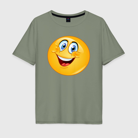 Мужская футболка хлопок Oversize с принтом Смайлик радостный колобок в Тюмени, 100% хлопок | свободный крой, круглый ворот, “спинка” длиннее передней части | 