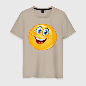 Мужская футболка хлопок с принтом Смайлик радостный колобок в Кировске, 100% хлопок | прямой крой, круглый вырез горловины, длина до линии бедер, слегка спущенное плечо. | Тематика изображения на принте: 