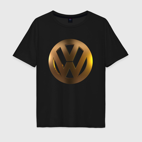 Мужская футболка хлопок Oversize с принтом Volkswagen gold в Тюмени, 100% хлопок | свободный крой, круглый ворот, “спинка” длиннее передней части | Тематика изображения на принте: 