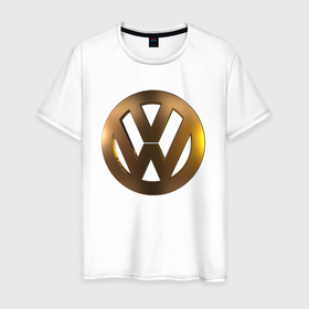 Мужская футболка хлопок с принтом Volkswagen gold в Тюмени, 100% хлопок | прямой крой, круглый вырез горловины, длина до линии бедер, слегка спущенное плечо. | Тематика изображения на принте: 