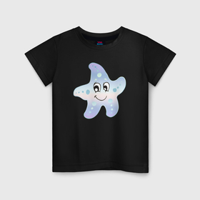 Детская футболка хлопок с принтом Морская звезда мультяшная в Курске, 100% хлопок | круглый вырез горловины, полуприлегающий силуэт, длина до линии бедер | Тематика изображения на принте: 