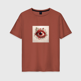 Женская футболка хлопок Oversize с принтом Красный глаз травы и ветви в Курске, 100% хлопок | свободный крой, круглый ворот, спущенный рукав, длина до линии бедер
 | 