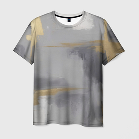 Мужская футболка 3D с принтом Серо золотая абстракция , 100% полиэфир | прямой крой, круглый вырез горловины, длина до линии бедер | 