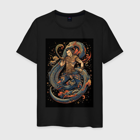 Мужская футболка хлопок с принтом Муай Тай боец и змея в Санкт-Петербурге, 100% хлопок | прямой крой, круглый вырез горловины, длина до линии бедер, слегка спущенное плечо. | 