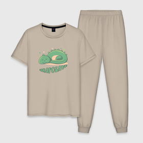 Мужская пижама хлопок с принтом Hrapozavr или храпозавр это спящий динозаврик в Новосибирске, 100% хлопок | брюки и футболка прямого кроя, без карманов, на брюках мягкая резинка на поясе и по низу штанин
 | 