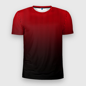 Мужская футболка 3D Slim с принтом Красно чёрный градиент в полоску в Санкт-Петербурге, 100% полиэстер с улучшенными характеристиками | приталенный силуэт, круглая горловина, широкие плечи, сужается к линии бедра | 