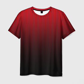 Мужская футболка 3D с принтом Красно чёрный градиент в полоску в Новосибирске, 100% полиэфир | прямой крой, круглый вырез горловины, длина до линии бедер | Тематика изображения на принте: 