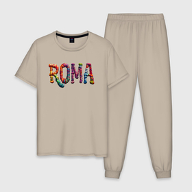 Мужская пижама хлопок с принтом Roma yarn art в Кировске, 100% хлопок | брюки и футболка прямого кроя, без карманов, на брюках мягкая резинка на поясе и по низу штанин
 | 
