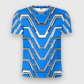 Мужская футболка 3D Slim с принтом Техно броня синяя в Екатеринбурге, 100% полиэстер с улучшенными характеристиками | приталенный силуэт, круглая горловина, широкие плечи, сужается к линии бедра | 