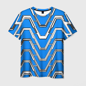 Мужская футболка 3D с принтом Техно броня синяя в Белгороде, 100% полиэфир | прямой крой, круглый вырез горловины, длина до линии бедер | Тематика изображения на принте: 