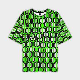 Мужская футболка oversize 3D с принтом Техно узор из шестиугольников зелёный в Курске,  |  | 