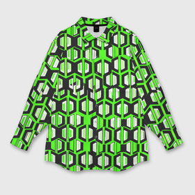 Мужская рубашка oversize 3D с принтом Техно узор из шестиугольников зелёный в Курске,  |  | 