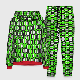 Мужской костюм с толстовкой 3D с принтом Техно узор из шестиугольников зелёный в Кировске,  |  | Тематика изображения на принте: 